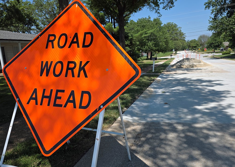 Road Work Ahead sign